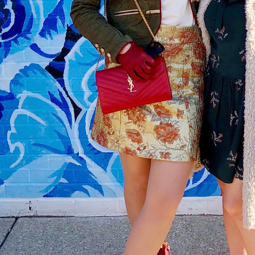 Anthropologie Size 2 Orange and Gold Baroque Mini Skirt